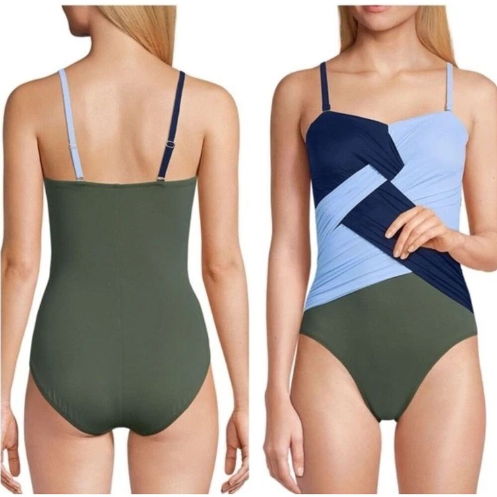 Lands' End Swimsuit 10 Women's Slender Suit Wrap Bandeau One Piece Beach Resort